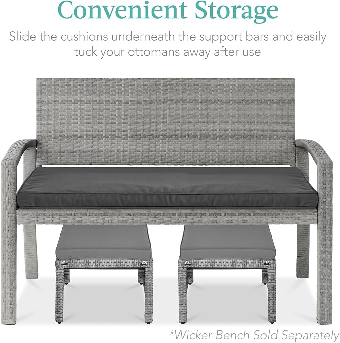 Best Choice Products Set of 2 Wicker Ottomans, Additional Seating, Side Table - Image 5