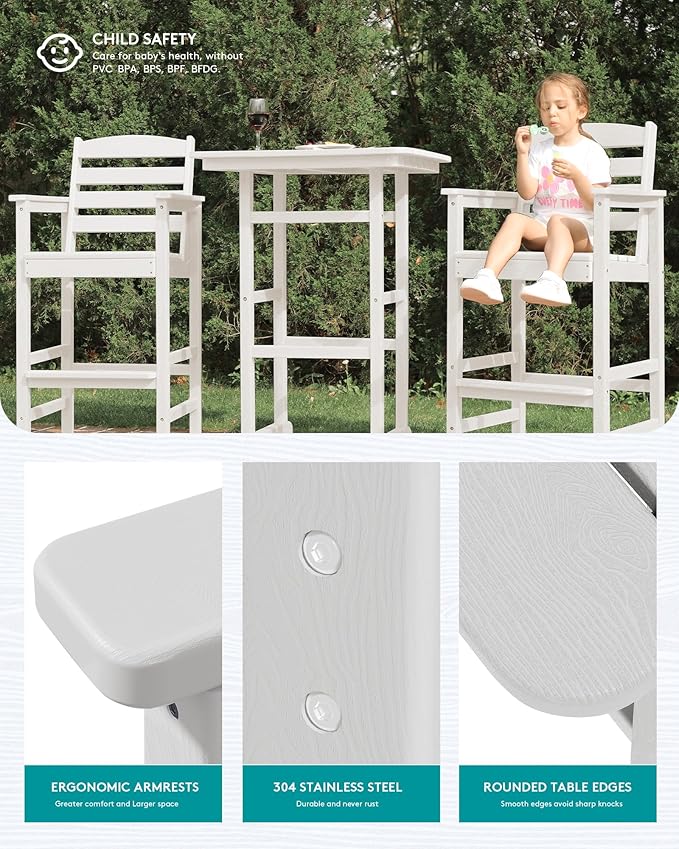 SERWALL Tall Adirondack Bar Chairs and Table 3 Pieces Set, Adirondack Bar - Image 5