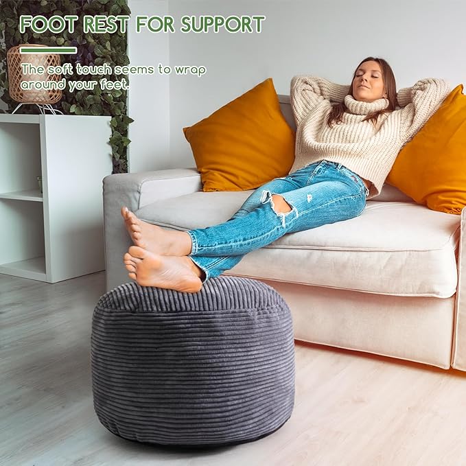 HIGOGOGO Round Stuffed Pouf Ottoman, Corduroy Poufs - Image 5