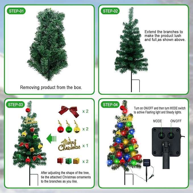 Solar Outdoor Christmas Tree, 3 Pack Christmas Outdoor Decorations - Image 5
