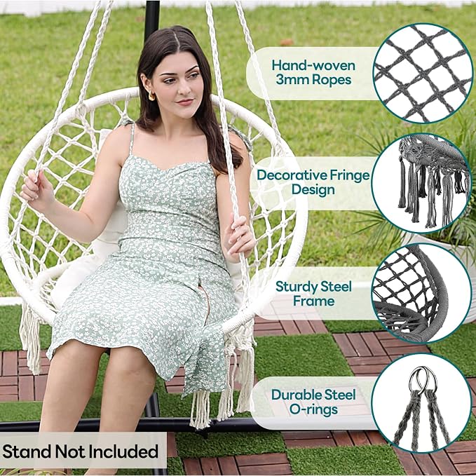 JoyView Macrame Hammock Chair Hanging Swing Chair Max 330 Lbs - Image 2