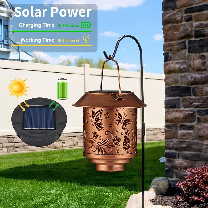 Outdoor Hanging Solar Lantern Waterproof Outside Metal Openwork Butterfly - Image 5