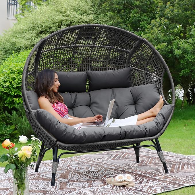 NICESOUL® Double Egg Chair Indoor Outdoor Stationary Oversized 6.5" Thick by NICESOUL