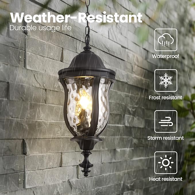Large Outdoor Pendant Light Fixtures, 23.6'' Exterior Hanging Lantern Porch - Image 3