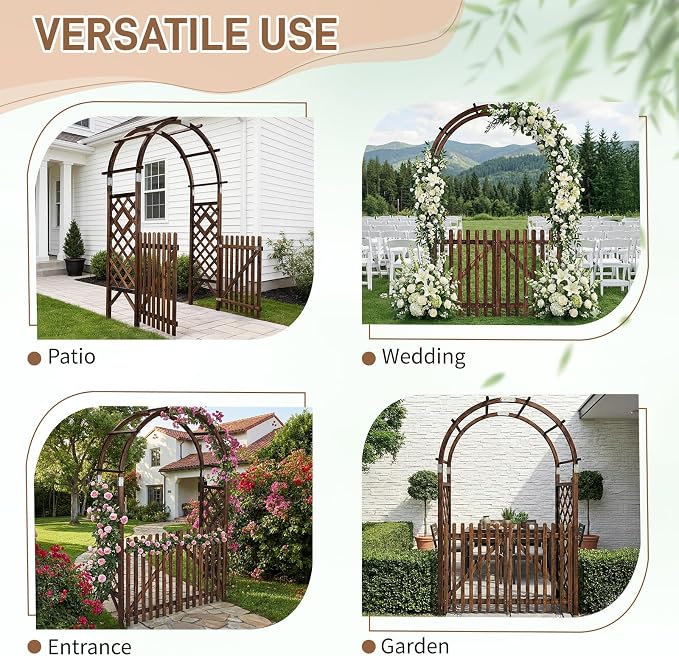 VINGLI Wooden Garden Arbor, Heavy Duty Outdoor Frame Trellis - Image 5