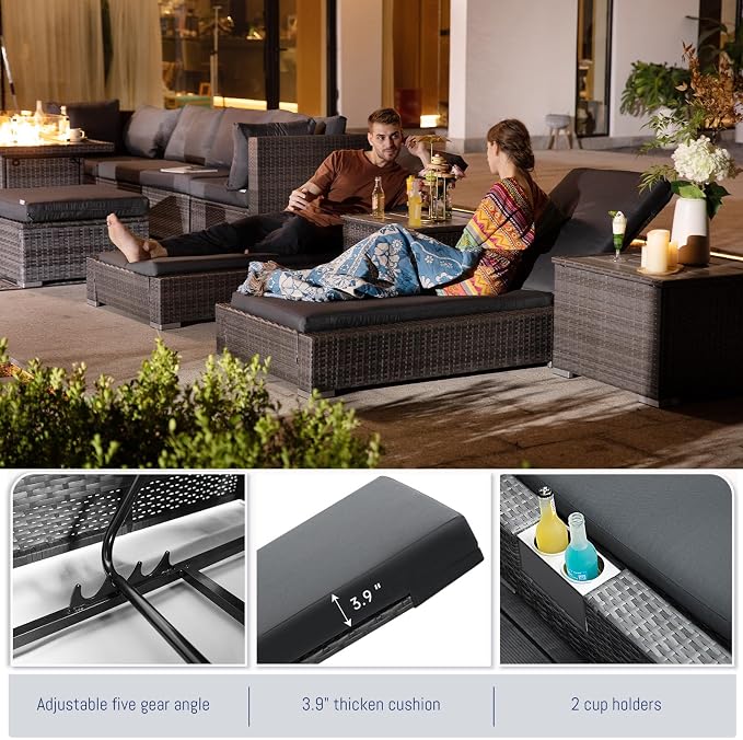 BULEXYARD 13 Piece Large High Back Grey Rattan Patio Furniture Set - Image 5