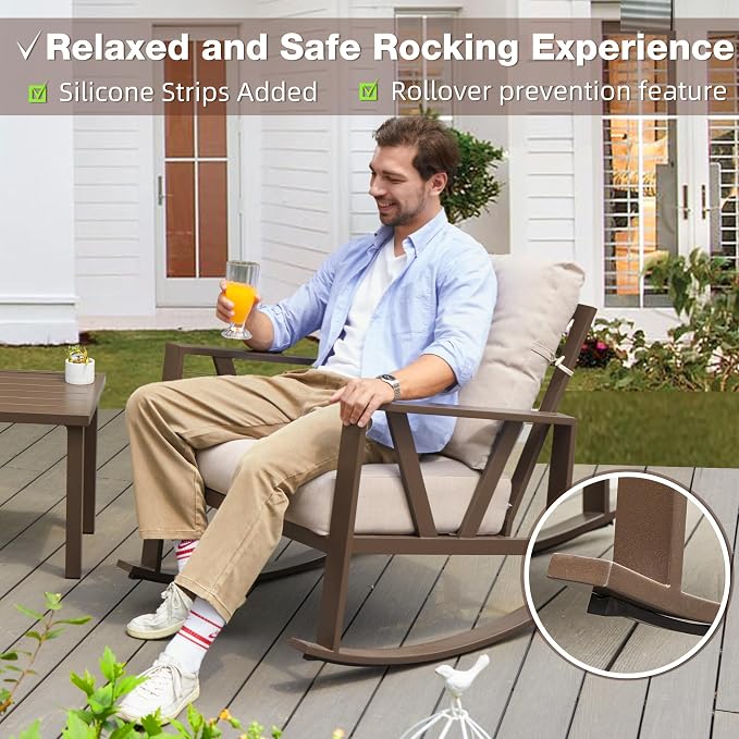 Patio Porch Furniture Set, Outdoor Rocking Chairs Set of 2 - Image 6