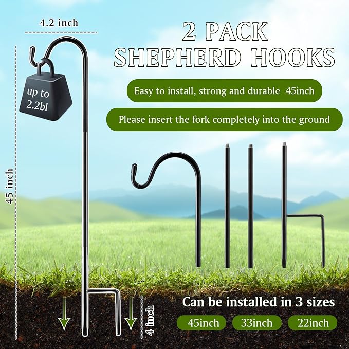 2 Pcs 45 Inch Shepherds Hook for Outdoor Adjustable Bird Feeder Pole Metal - Image 2