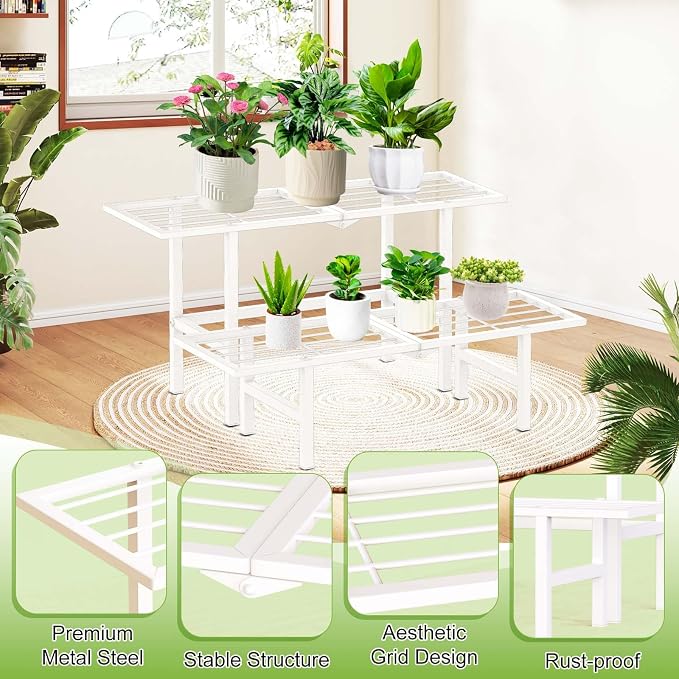2 Tier Metal Plant Stand Outdoor Indoor, Separated Tiered Outdoor Folding Plant - Image 4