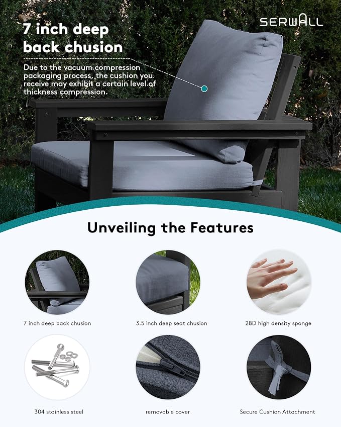 SERWALL HDPE Patio Conversation Set, 6-piece Sectional Outdoor Furniture Set - Image 4