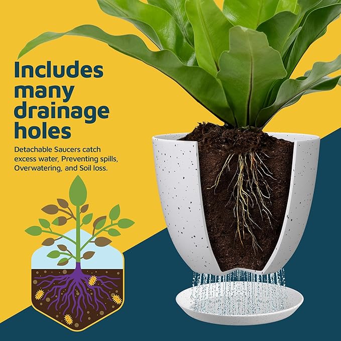 White Gray Plant Pots with Drainage Holes & Saucers 15 Pack, Indoor & Outdoor - Image 6