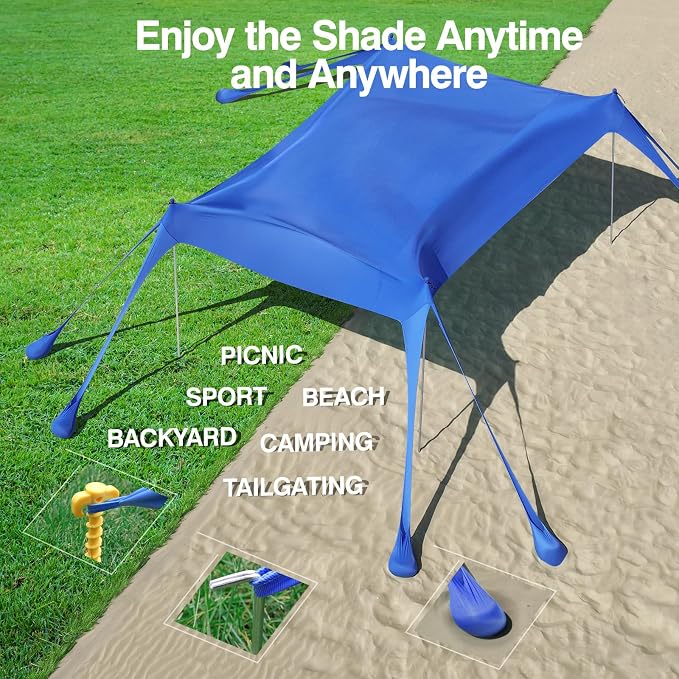 Rhino Valley Beach Tent Shade Canopy UPF50+ Protection, 8 Sandbags, 4 Stability - Image 6
