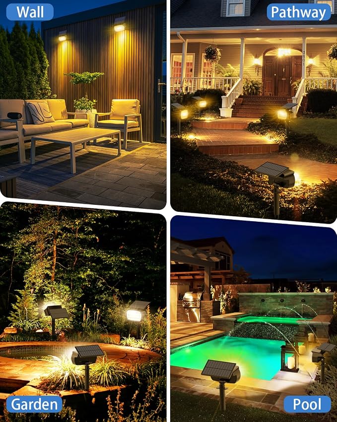 Fabrito 136 LED Solar Spot Lights Outdoor 4 Packs Warm White - Image 9