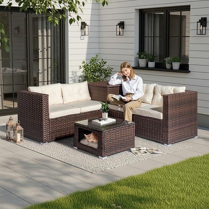 VINGLI 4 Pieces Outdoor Sectional Wicker Patio Furniture Set, Patio Sectional - Image 2