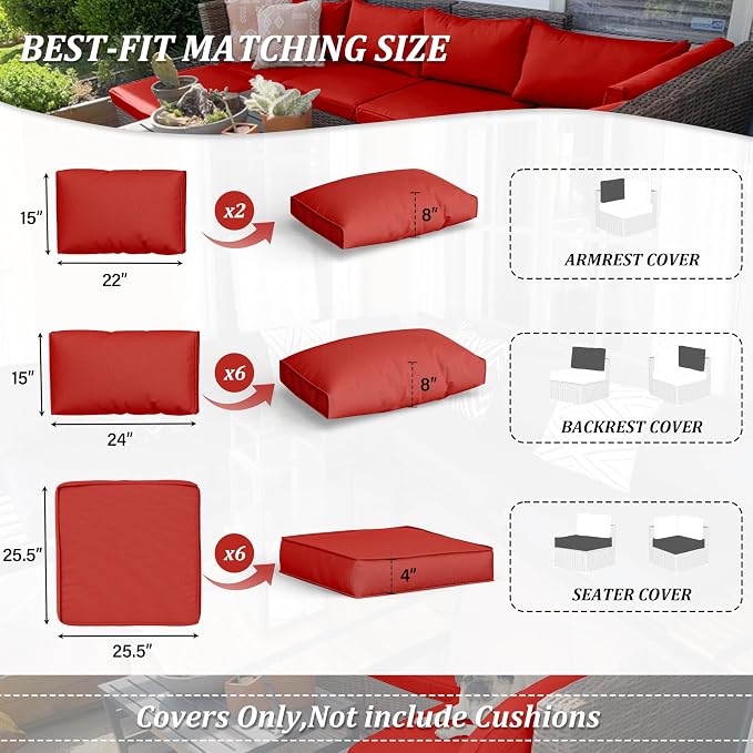14 Pcs Outdoor Cushion Covers Patio Cushion Slipcovers Replacement Splash Proof - Image 2