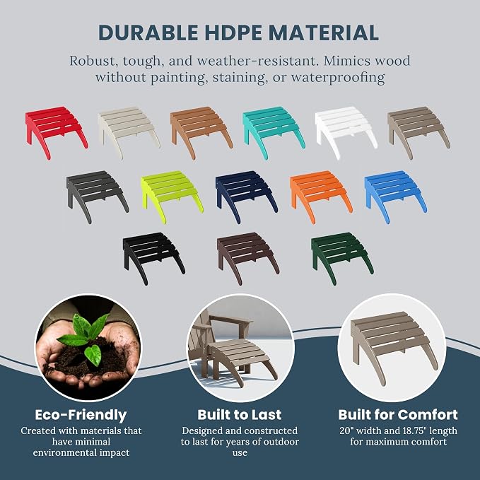 WO Home Furniture Adirondack Ottoman Outdoor Patio Footrest 13.5" Inch Folding - Image 5