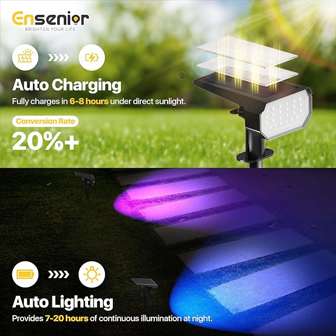 Ensenior Solar Spotlights Outdoor RGB, 7+1 Color Changing Mode Outdoor - Image 3