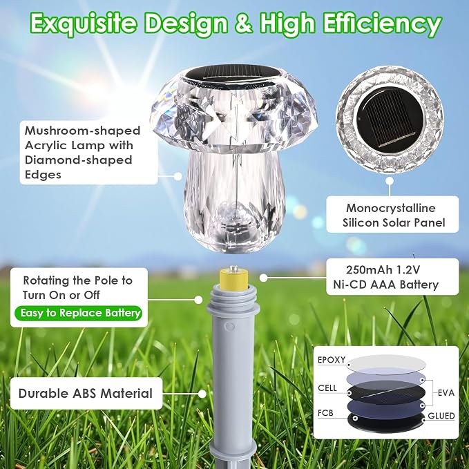 Mancra Solar Lights Outdoor Waterproof, 16 Pack Mushroom Solar Pathway Lights - Image 4