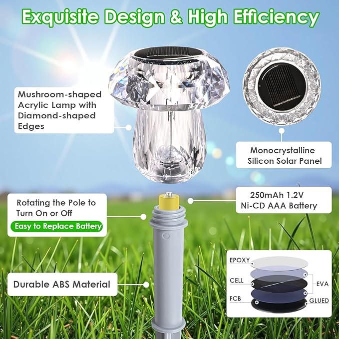 Mancra Solar Pathway Lights Outdoor, 8 Pack Mushroom Solar Lights Outdoor - Image 4