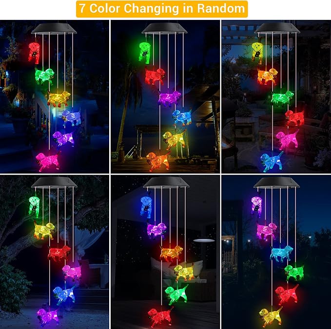 Toodour Solar Wind Chime, Color Changing Wind Chimes Dog, LED Decorative Mobile - Image 3