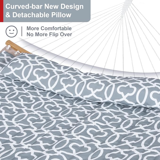 Double Hammock with Stand Included, Portable Hammock with Curved Spreader Bar - Image 4