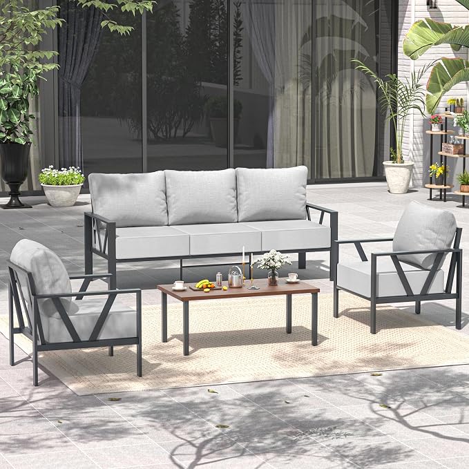 Outdoor Patio Furniture Set, 4 Pieces Metal Patio Furniture Set by COMLAXFIELD