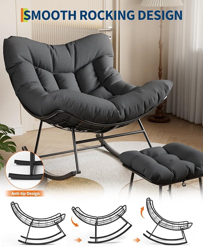 GarveeLife Oversized Papasan Rocking Chair - Image 4