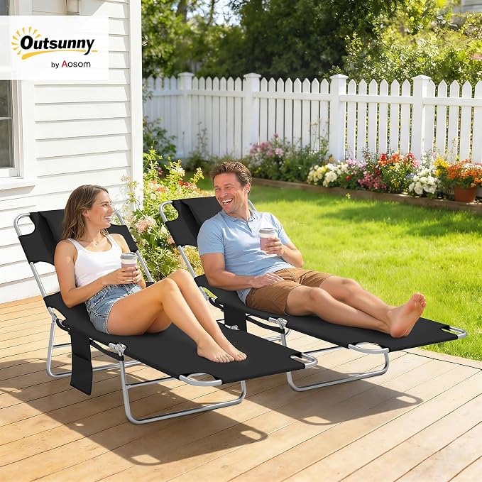 Outsunny Chaise Lounge Chair Outdoor Set of 2 - Image 2