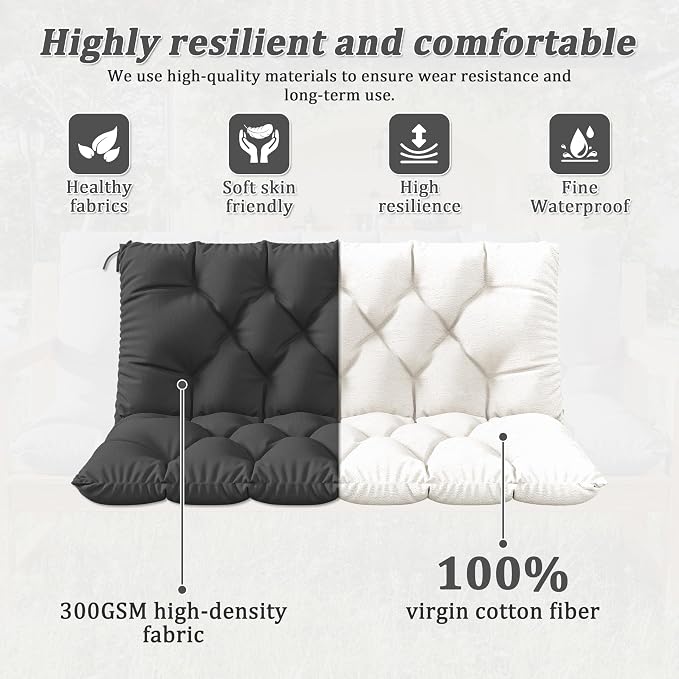 Porch Swing Cushion with Backrest 2-3 Seater Outdoor Bench Cushions Waterproof - Image 4