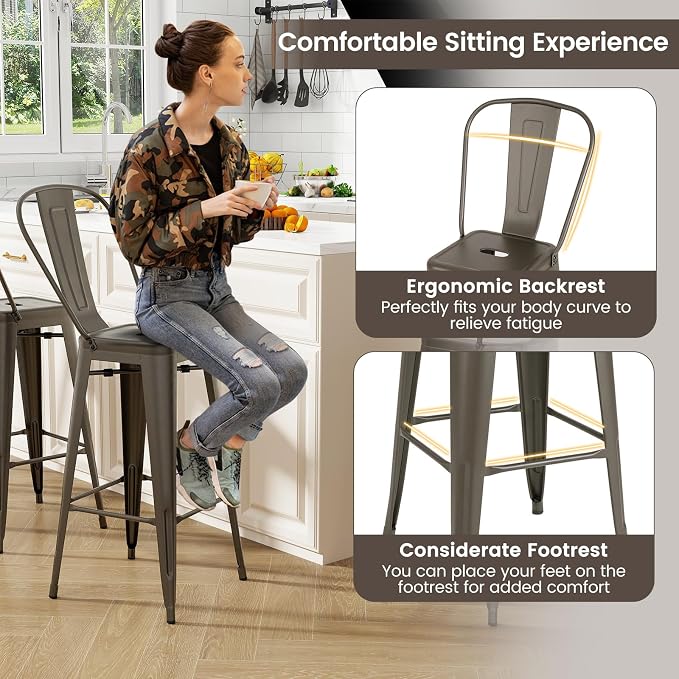 Giantex Metal Bar Stools Set of 4, Rubber Feet, Industrial Stackable Barstools - Image 7