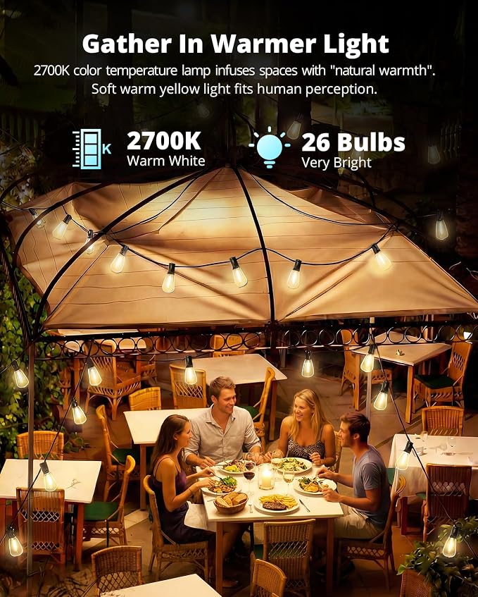 VIPAR Outdoor String Lights 60FT LED Patio Lights LED Waterproof - Image 4