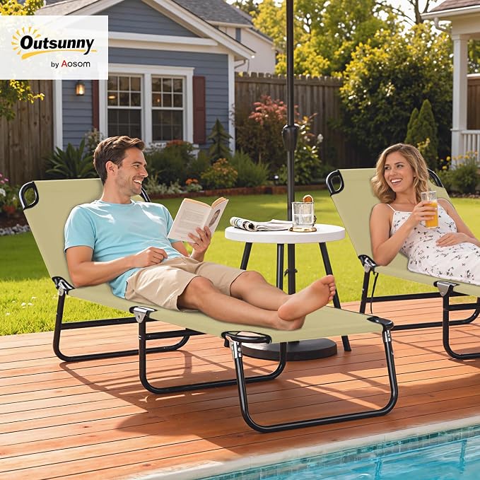 Outsunny Folding Chaise Lounge Pool Chairs, Outdoor Sun Tanning Chairs - Image 2