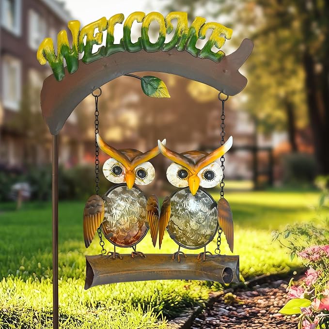 HONGLAND Solar Lights Outdoor Decor, Owl Swing Garden Decor, Owl Gifts - Image 6