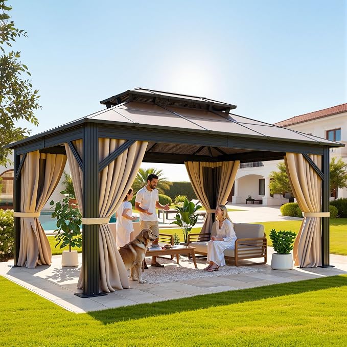 YITAHOME 10X12FT Polycarbonate Gazebo Outdoor Patio Double Top Canopy by YITAHOME
