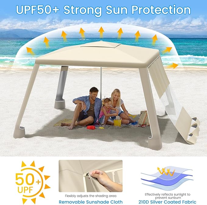 MoKo Beach Cabana, UPF 50+ Protection Easy Setup Beach Tent Sun Shelter - Image 5