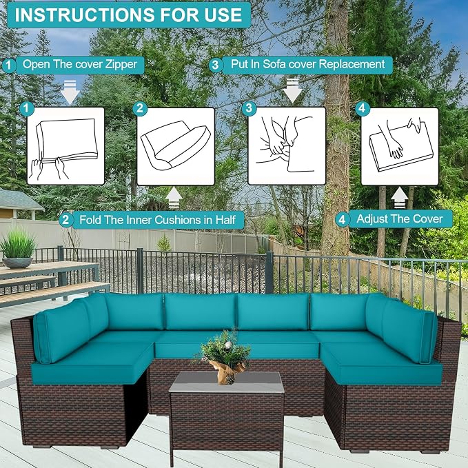 14 Piece Outdoor Patio Cushion Cover Replacement, Waterproof Patio Cushion - Image 5