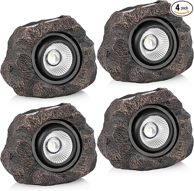 Solar Rock Lights Outdoor – 4 Pack Waterproof LED Landscape Garden Spotlights by VISFLAIR