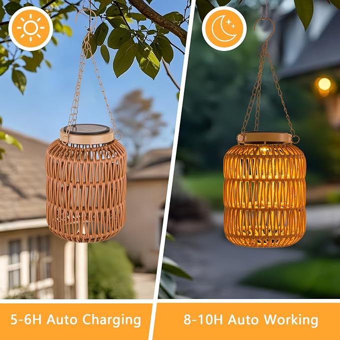 Solar Outdoor Lanterns Waterproof, Hanging Rattan Lantern Lights - Image 2