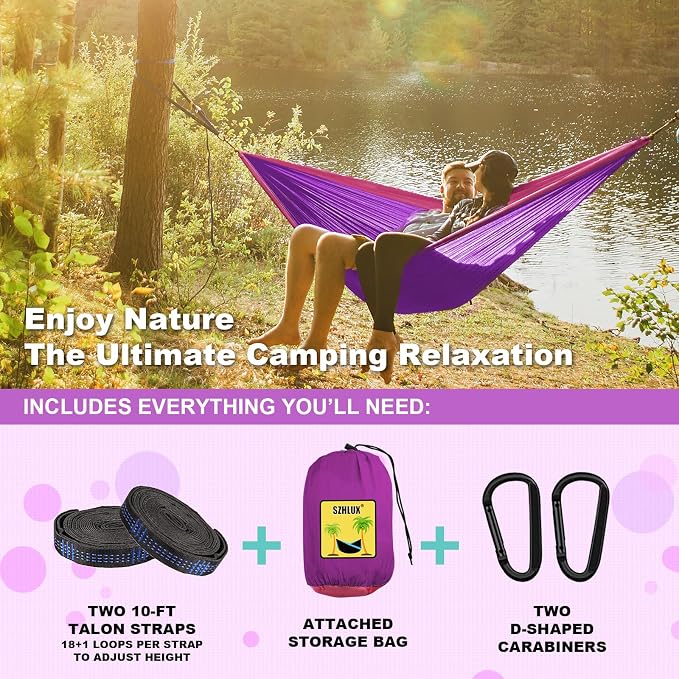SZHLUX Camping Hammock Double & Single Portable Hammocks - Image 3