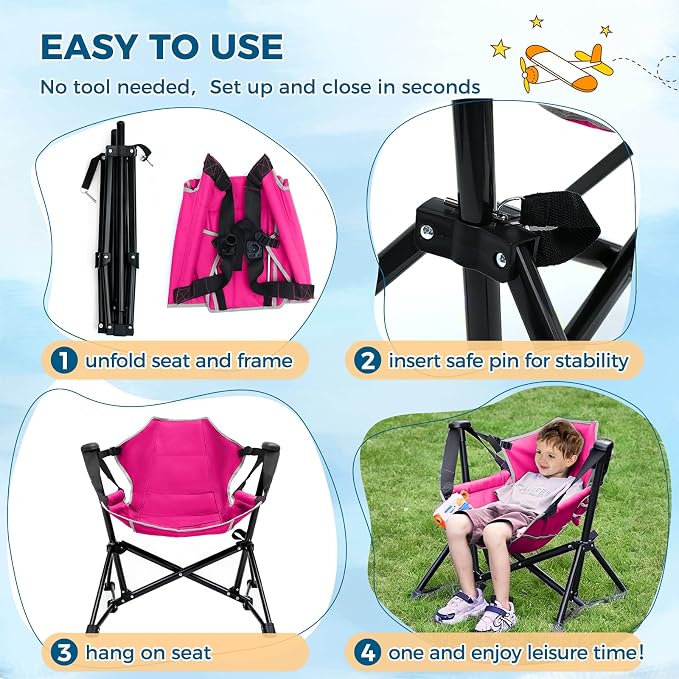Kids Hammock Chair, Adjustable Kids Camping Chair, Folding Chair - Image 6