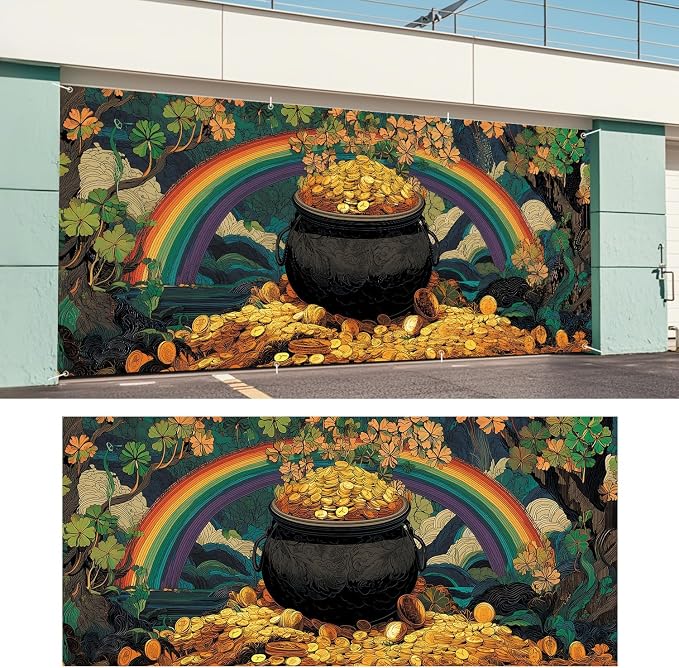 ANNA QUEEN St Patrick’s Day Garage Door Banner 6x13FT, Rainbow and Pot of Gold - Image 6
