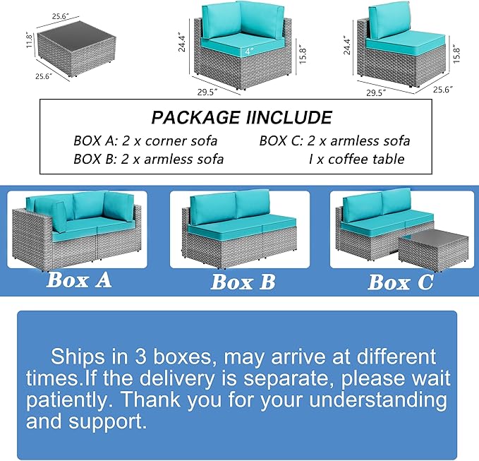 Shintenchi 7 Pieces Outdoor Patio Furniture Sets, Patio Sectional Sofa Couch - Image 7