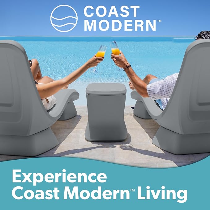 Coast Modern Outdoor Side Table Cooler- 2 in 1 Patio Decor Storage Table & Ice - Image 6