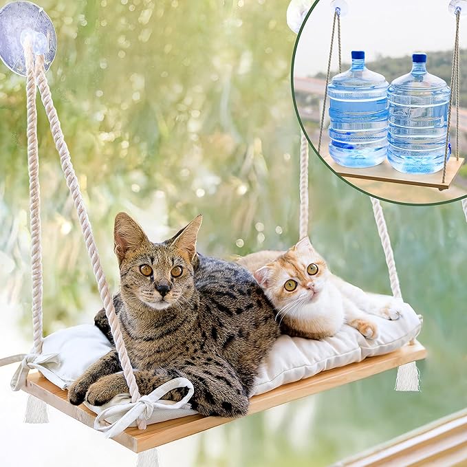Large Cat Window Perch with Industrial-Grade Suction Cups – Solid Pine Wood by Unknown