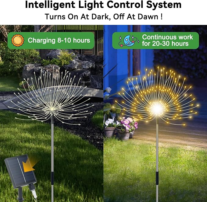 Solar Garden Lights Outdoor Waterproof, 4 Pack Total 480 LED Solar Firework - Image 2