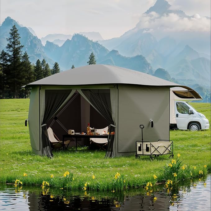 13x13FT 6-Sided Pop Up Gazebo Tent，One-Push Setup Canopy Tent - Image 9