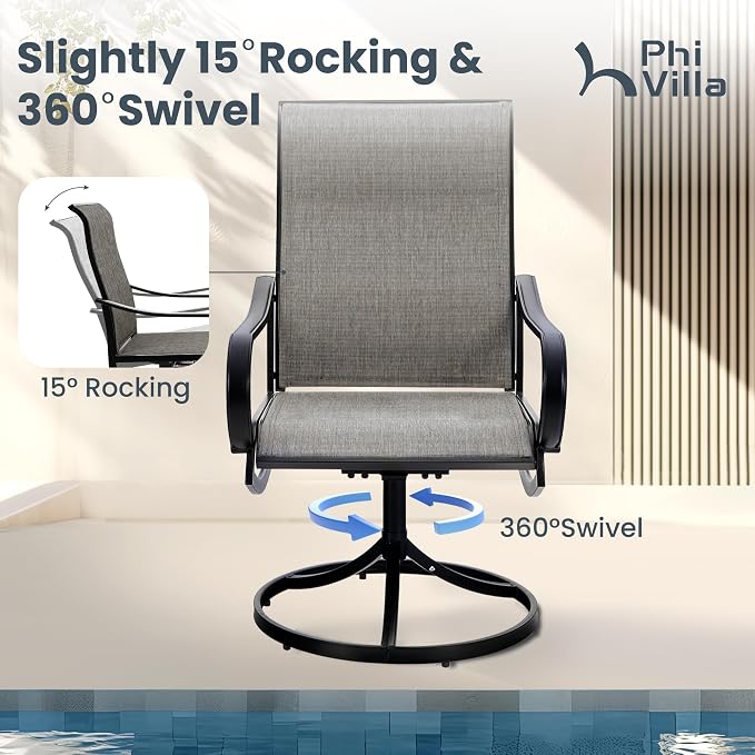 PHI VILLA Patio Swivel Dining Chairs Set of 6 Outdoor Metal Chair - Image 3