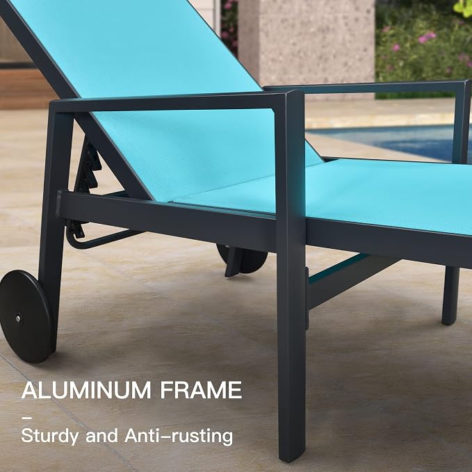 PURPLE LEAF 2 Pieces Outdoor Chaise Lounge Aluminum Patio Lounge Chair - Image 8