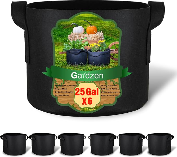 Gardzen 6-Pack 25 Gallon Grow Bags, Aeration Fabric Pots by Gardzen