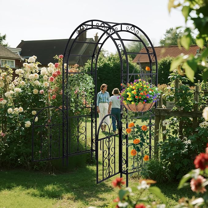 Garden Arch with Gate 83 Inches Tall, Heavy Duty Metal Iron Arbor - Image 8
